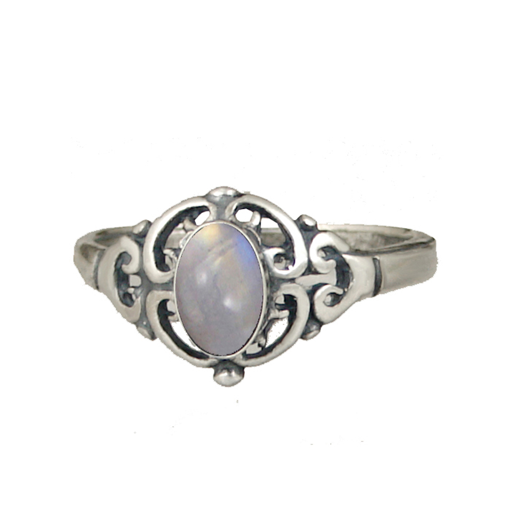 Sterling Silver Filigree Ring With Rainbow Moonstone Size 5